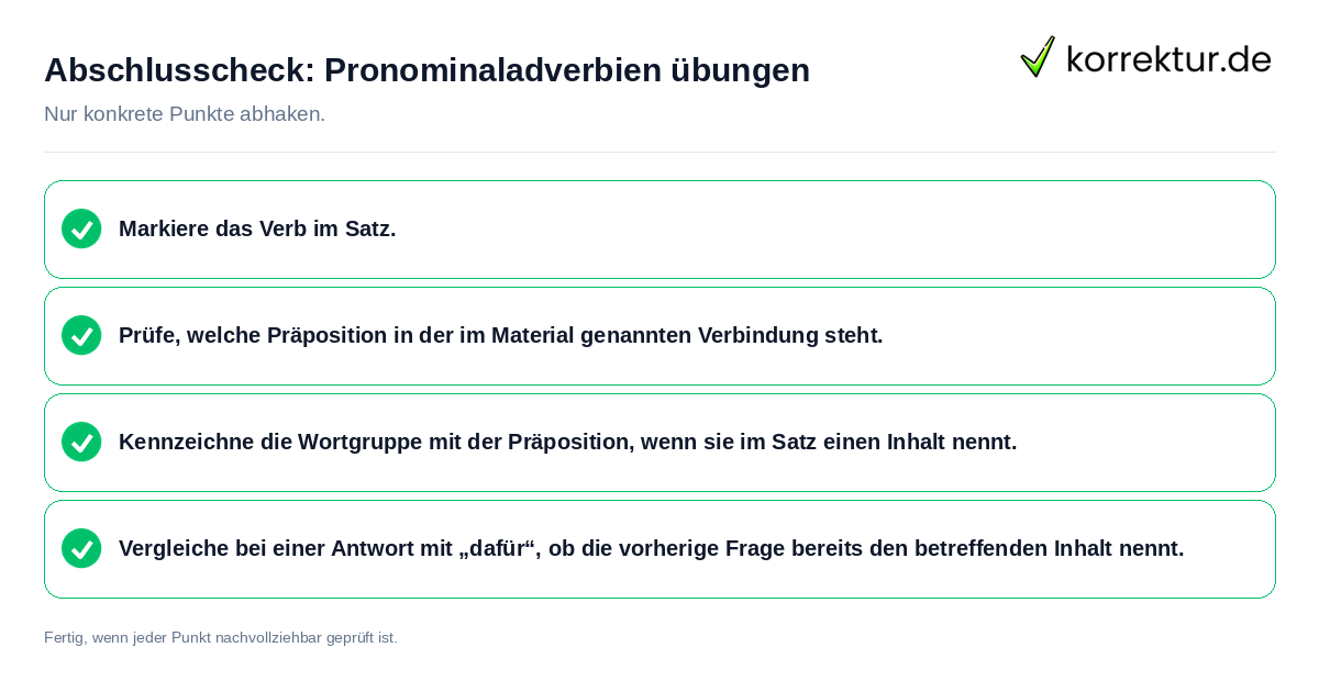 Abschlusscheck: Pronominaladverbien übungen Konkreter Abschlusscheck zu Pronominaladverbien übungen