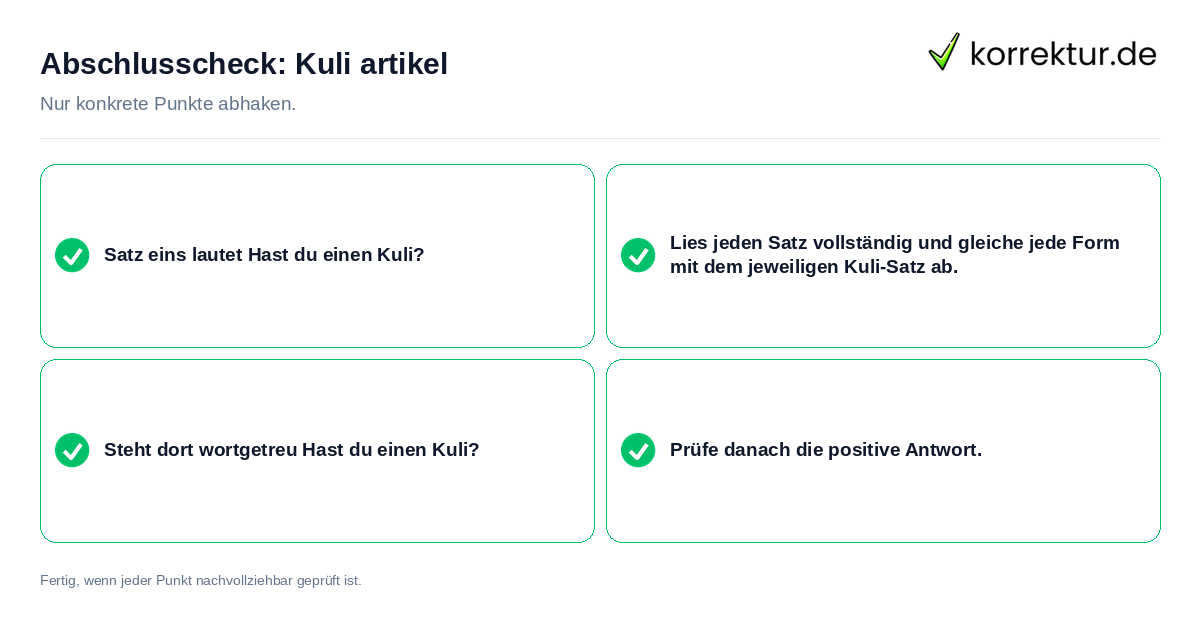 einen keinen: Konkreter Abschlusscheck zu Kuli artikel