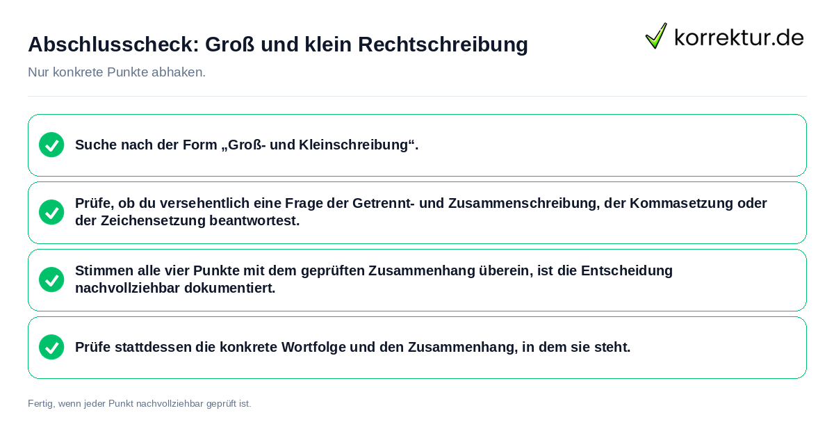 Konkreter Abschlusscheck zu Groß und klein Rechtschreibung