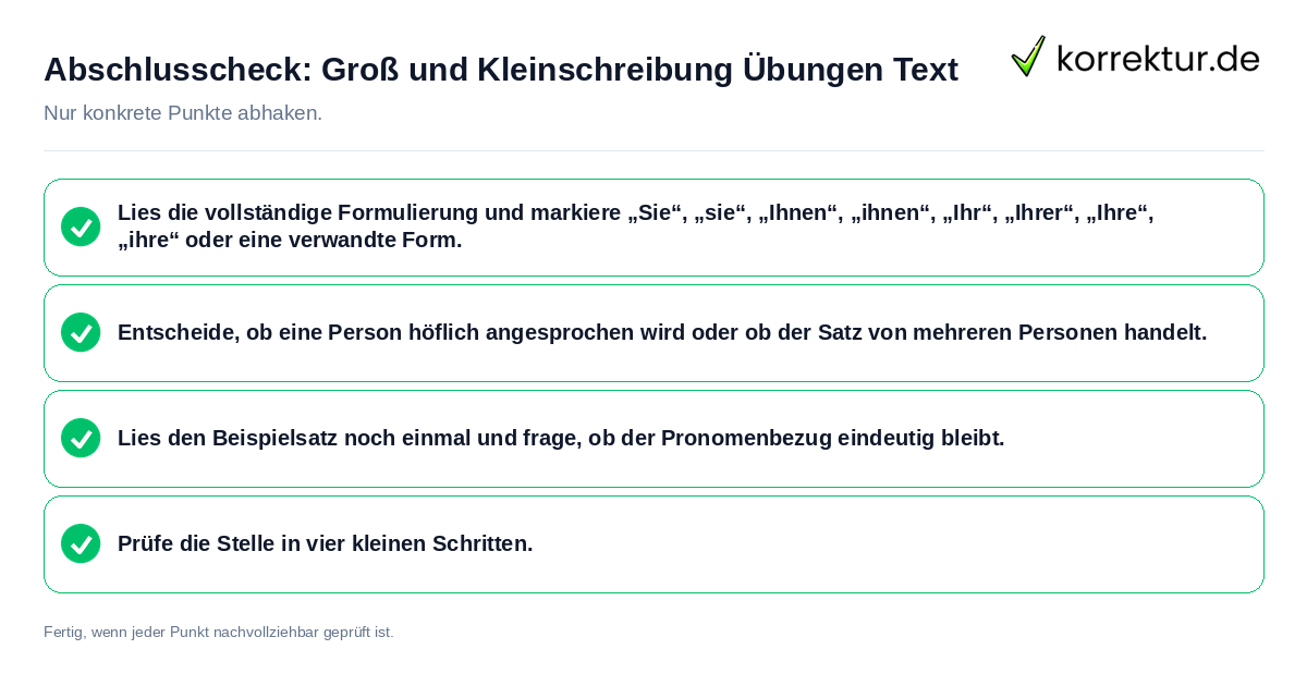 Konkreter Abschlusscheck zu Groß und Kleinschreibung Übungen Text
