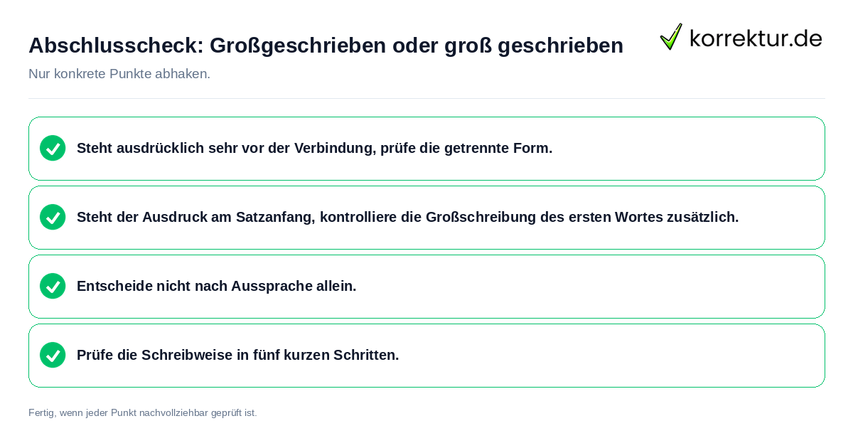 Abschlusscheck: Großgeschrieben oder groß geschrieben Konkreter Abschlusscheck zu Großgeschrieben oder groß geschrieben