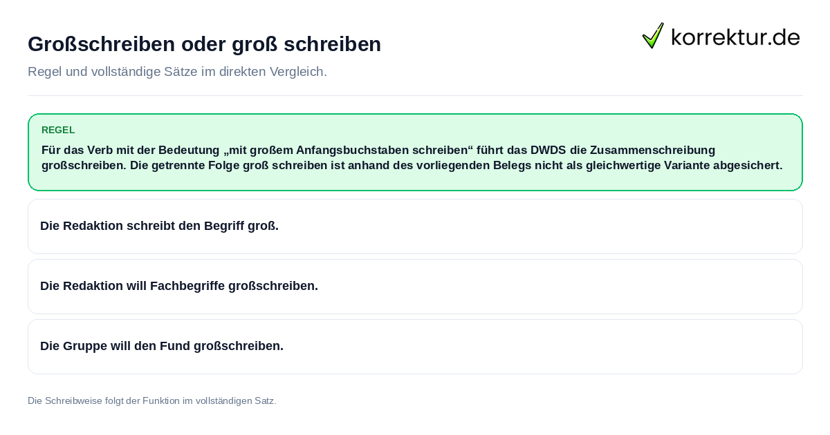 Großschreiben oder groß schreiben Konkrete Regel und vollständige Beispielsätze zu Großschreiben oder groß schreiben