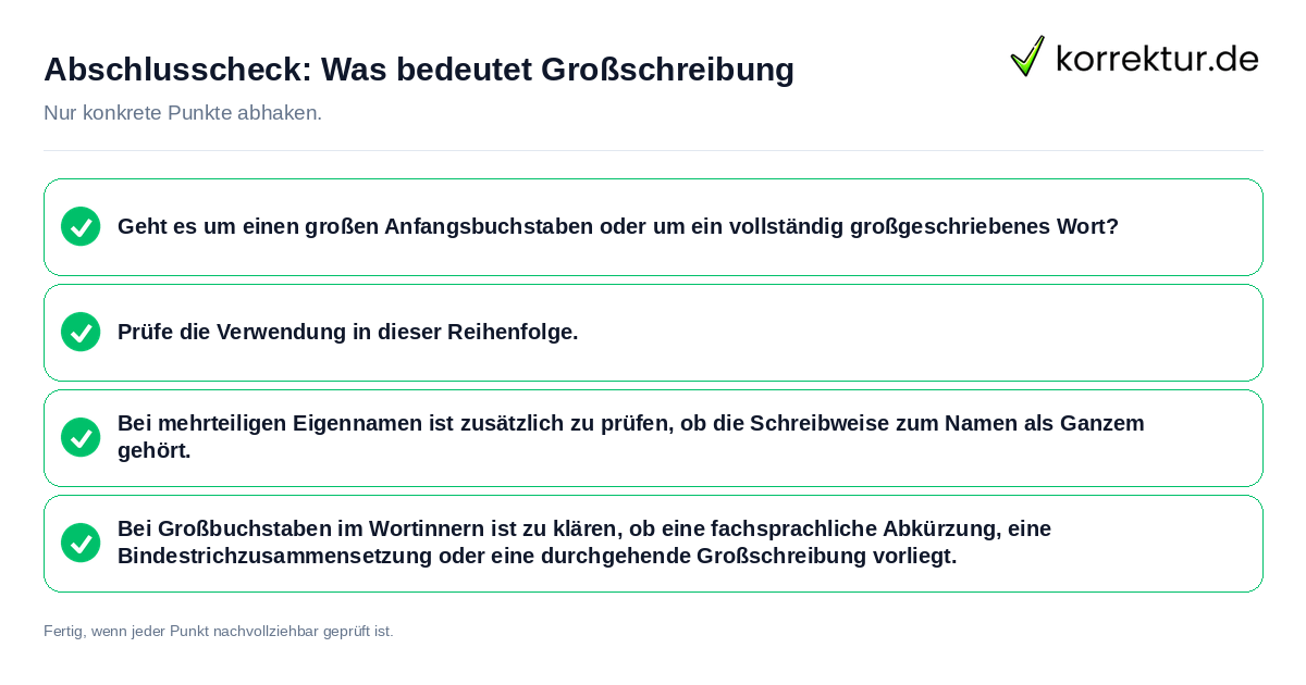 Konkreter Abschlusscheck zu Was bedeutet Großschreibung