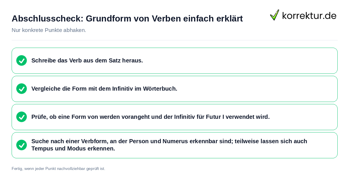 Konkreter Abschlusscheck zu Grundform von Verben einfach erklärt