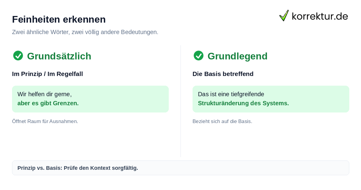 Feinheiten erkennen Unterschied zwischen grundsätzlich und grundlegender Bedeutung
