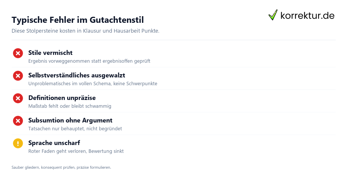 Typische Fehler im Gutachtenstil Typische Fehler im Gutachtenstil erkennen und vermeiden