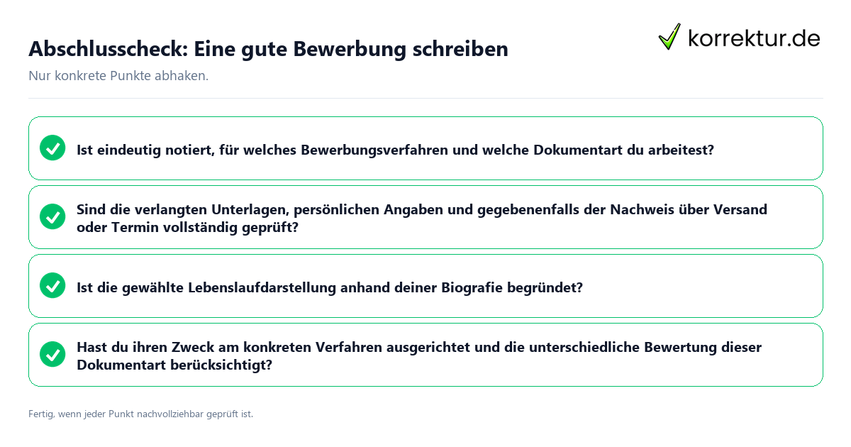 Konkreter Abschlusscheck zu Eine gute Bewerbung schreiben