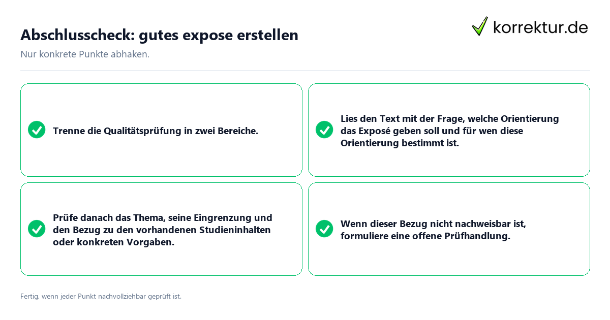 Konkreter Abschlusscheck zu gutes expose erstellen