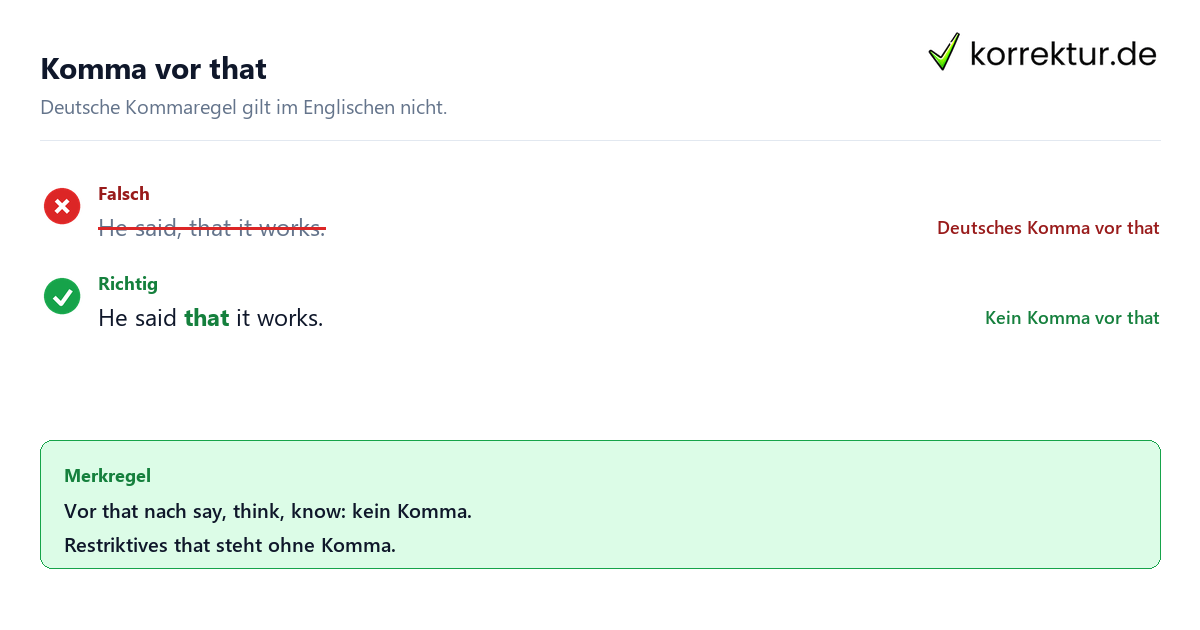 Fehler in englischen Texten: Komma vor that streichen