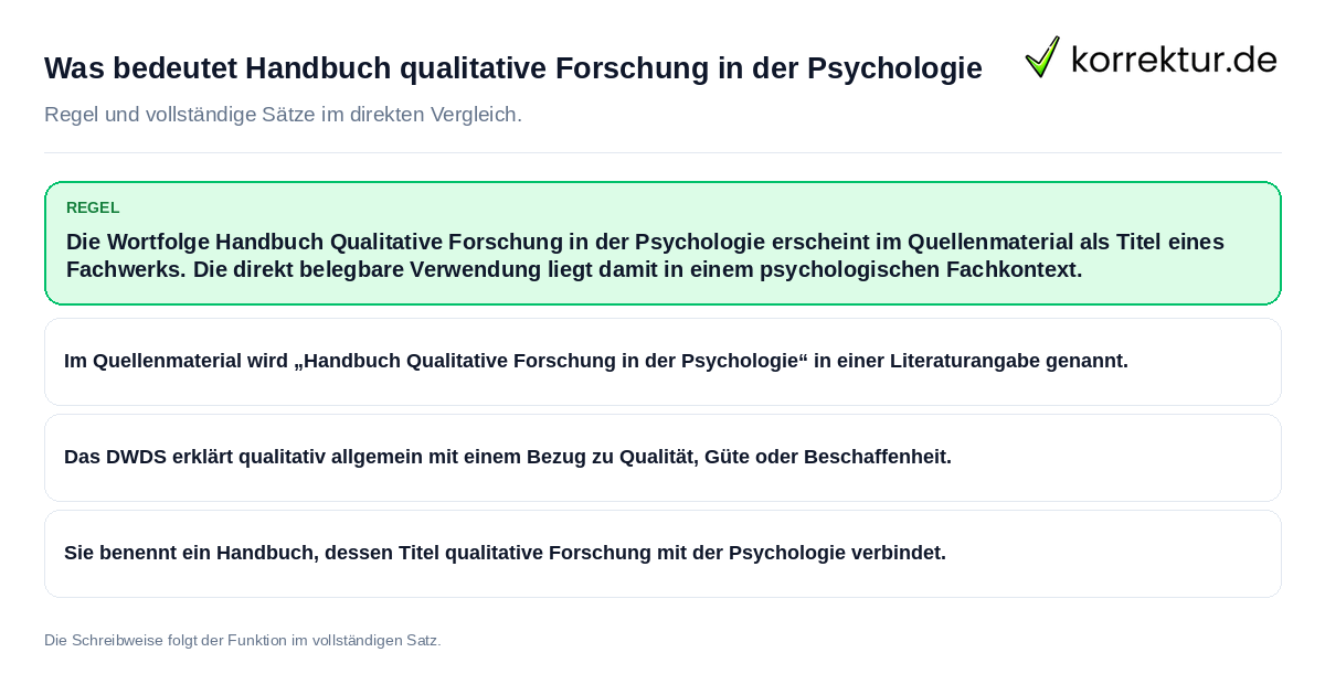 Konkrete Regel und vollständige Beispielsätze zu Was bedeutet Handbuch qualitative Forschung in der