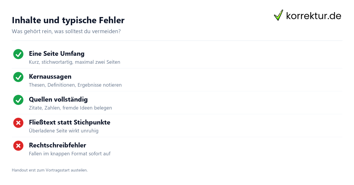 Inhalte und typische Fehler Handout erstellen Checkliste Inhalte und Fehler