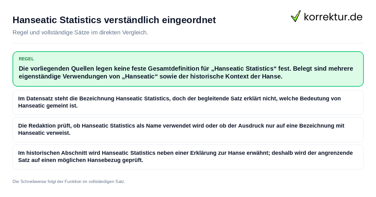 Hanseatic Statistics verständlich eingeordnet Konkrete Regel und vollständige Beispielsätze zu Hanseatic Statistics verständlich eingeordnet