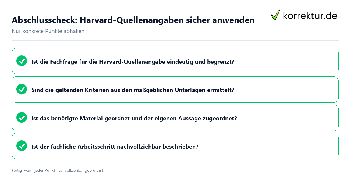 Konkreter Abschlusscheck zu Harvard-Quellenangaben sicher anwenden