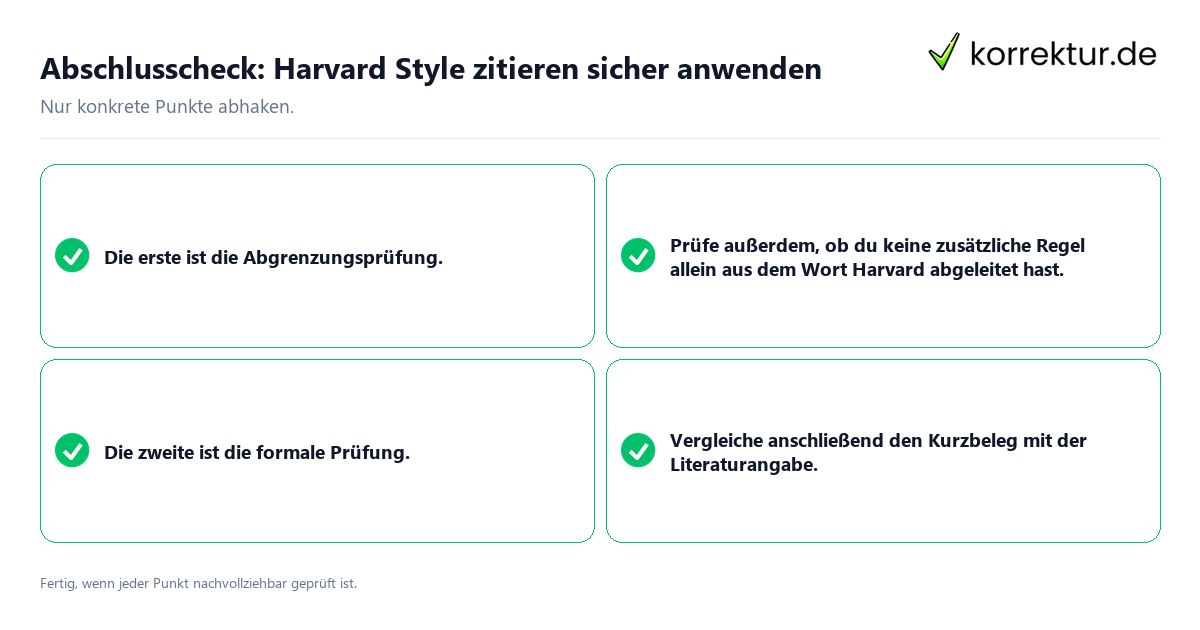 Abschlusscheck: Harvard Style zitieren sicher anwenden Konkreter Abschlusscheck zu Harvard Style zitieren sicher anwenden