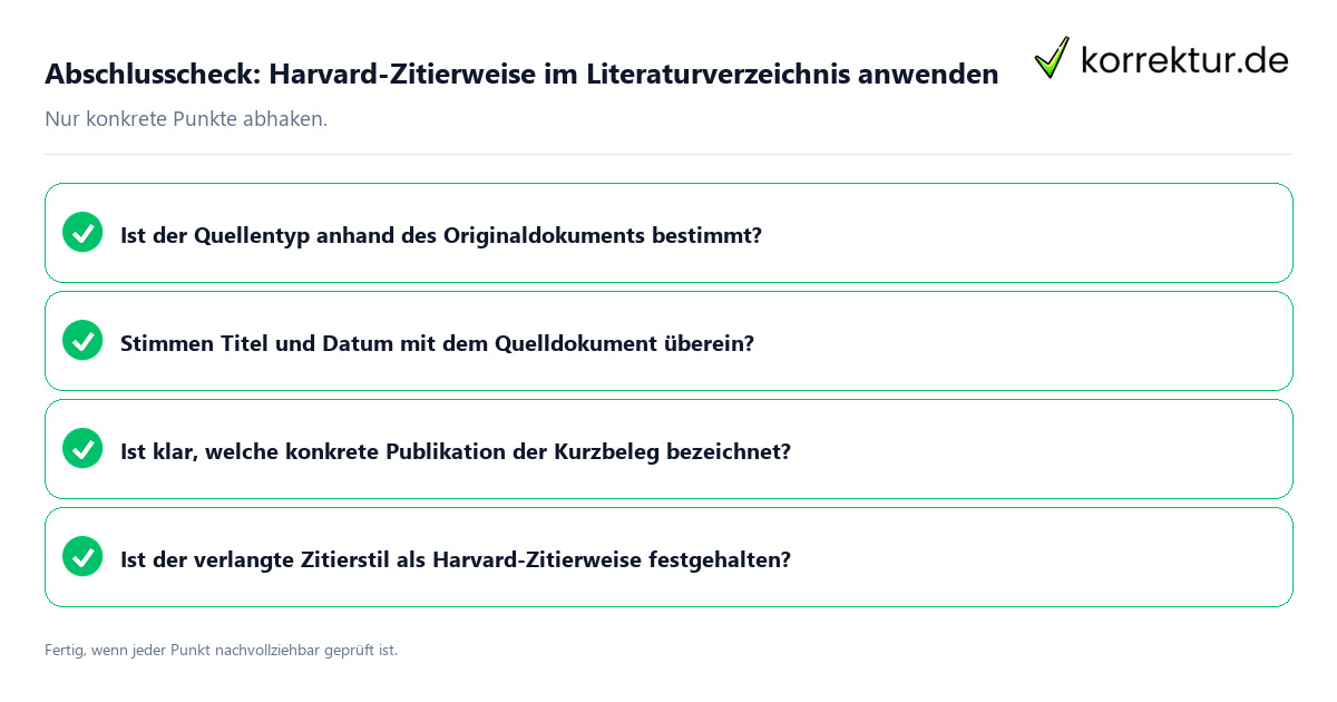 Abschlusscheck: Harvard-Zitierweise im Literaturverzeichnis anwenden Konkreter Abschlusscheck zu Harvard-Zitierweise im Literaturverzeichnis anwenden