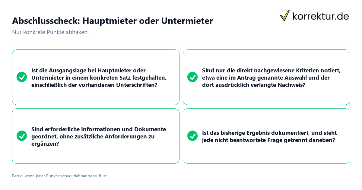 Abschlusscheck: Hauptmieter oder Untermieter Konkreter Abschlusscheck zu Hauptmieter oder Untermieter