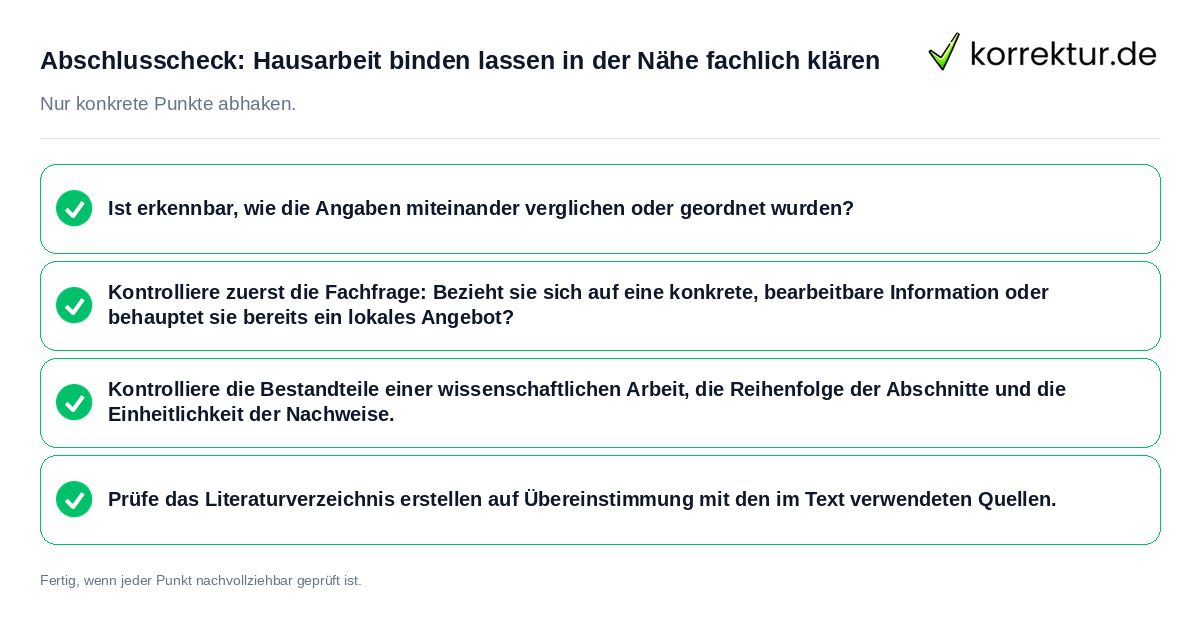 Konkreter Abschlusscheck zu Hausarbeit binden lassen in der Nähe fachlich klären