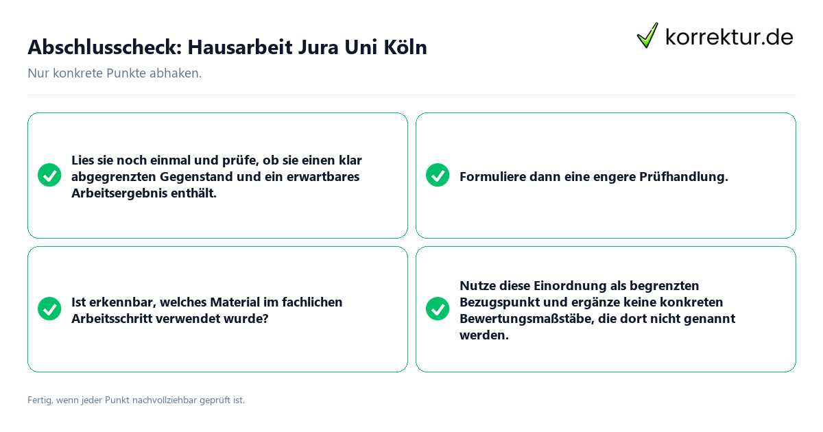 Konkreter Abschlusscheck zu Hausarbeit Jura Uni Köln