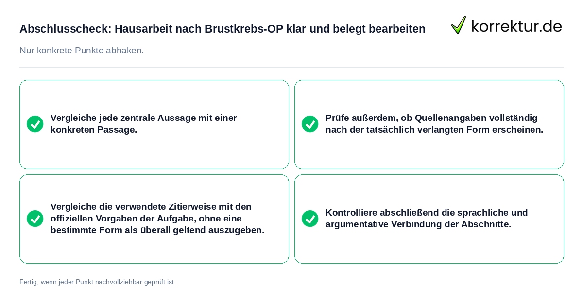 Konkreter Abschlusscheck zu Hausarbeit nach Brustkrebs-OP klar und belegt bearbeiten