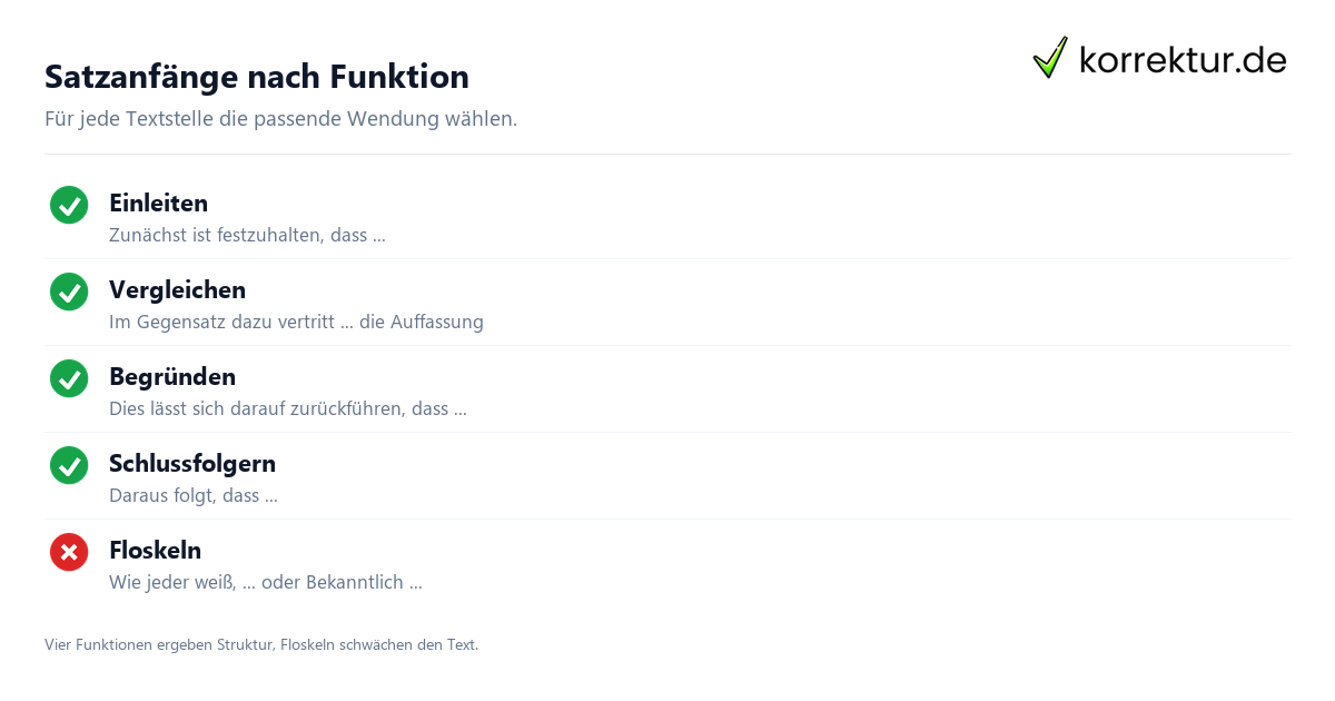 Satzanfänge nach Funktion Satzanfänge Hausarbeit: Funktionen für abwechslungsreiches Schreiben