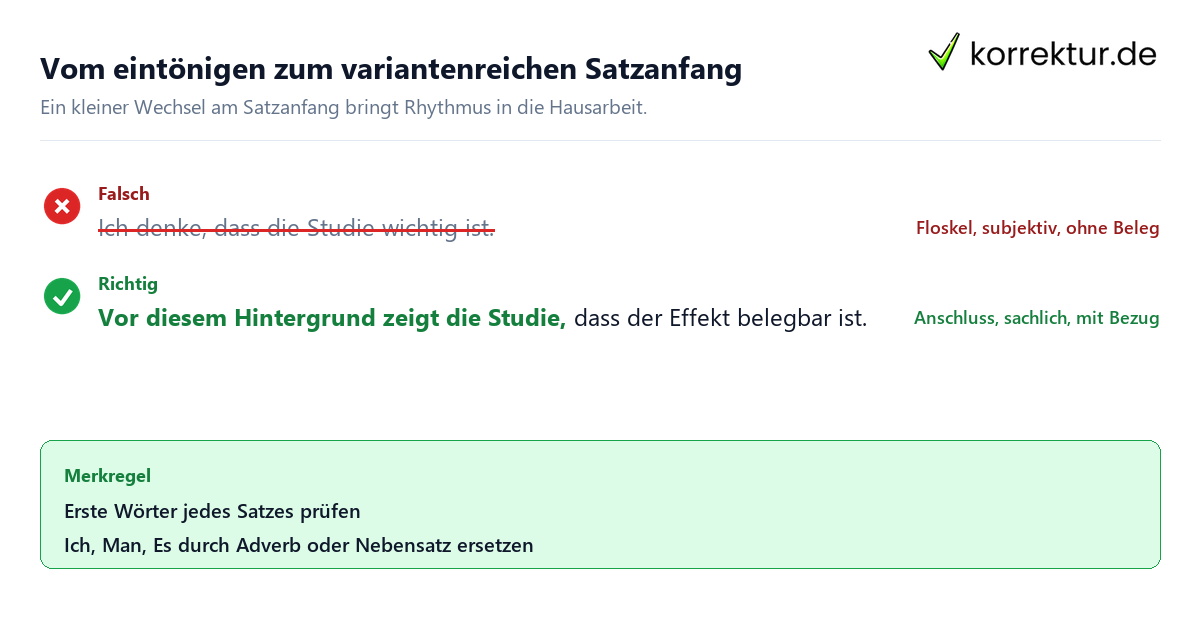 Vom eintönigen zum variantenreichen Satzanfang Satzanfänge Hausarbeit: Beispiel für variantenreichen Einstieg