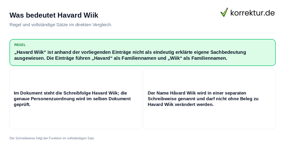 Konkrete Regel und vollständige Beispielsätze zu Was bedeutet Havard Wiik