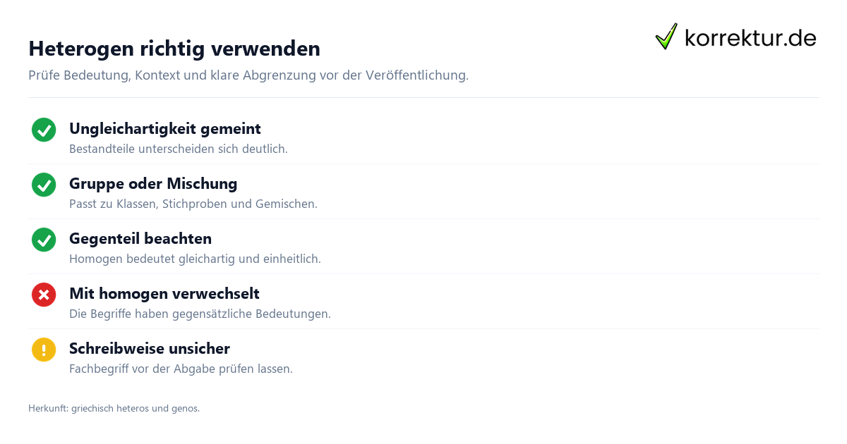 heterogen Bedeutung richtig verwenden in Fachtexten