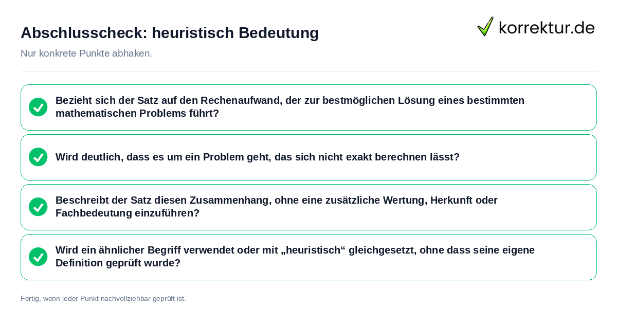 Konkreter Abschlusscheck zu heuristisch Bedeutung