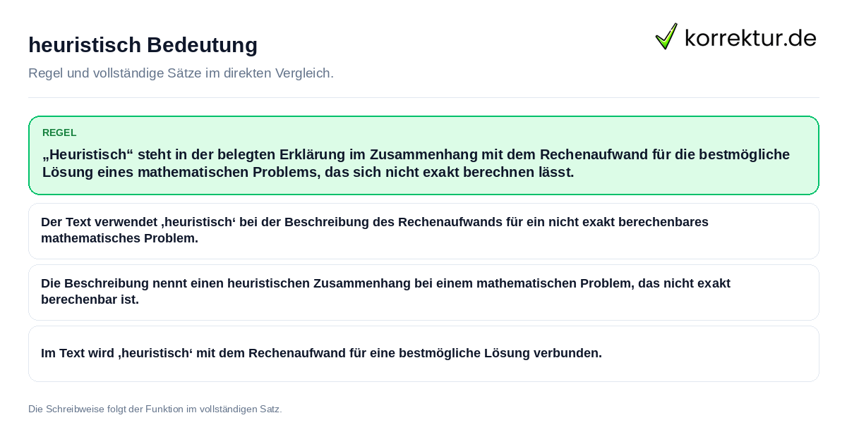 Konkrete Regel und vollständige Beispielsätze zu heuristisch Bedeutung