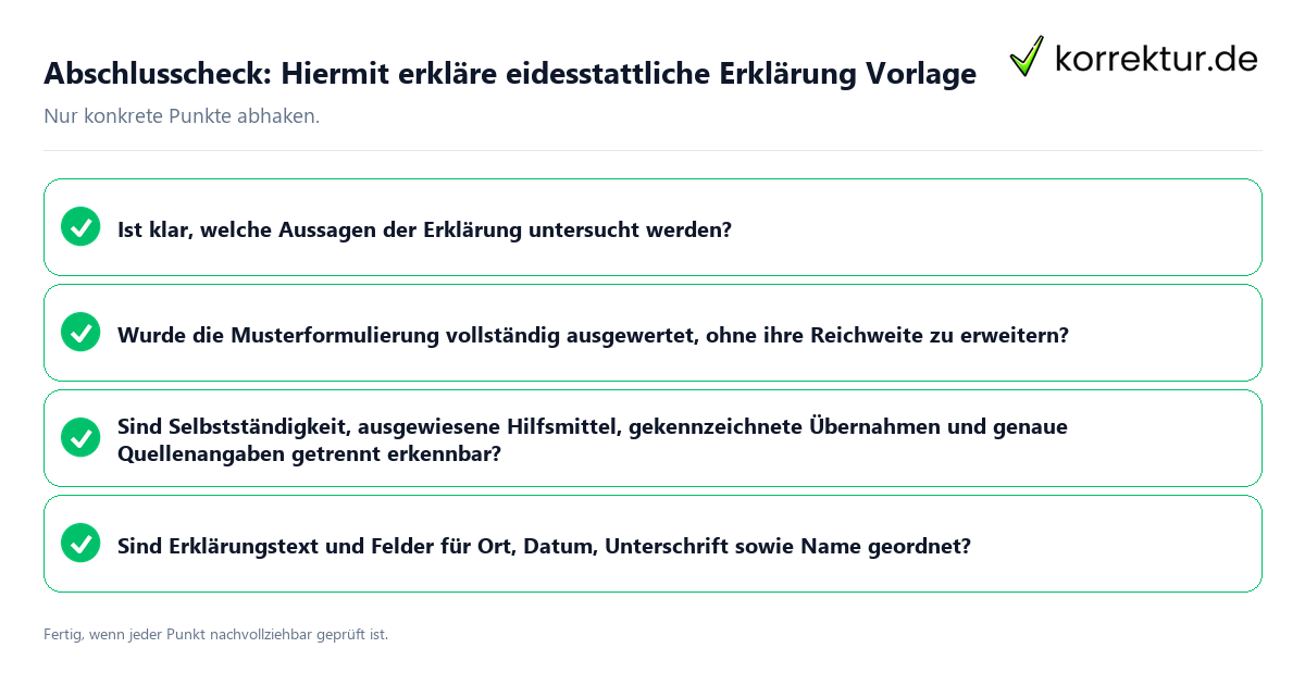 Konkreter Abschlusscheck zu Hiermit erkläre eidesstattliche Erklärung Vorlage