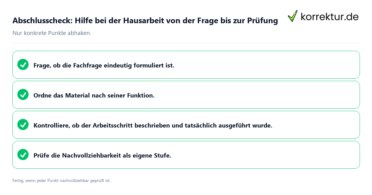Abschlusscheck: Hilfe bei der Hausarbeit von der Frage bis zur Prüfung Konkreter Abschlusscheck zu Hilfe bei der Hausarbeit von der Frage bis zur Prüfung