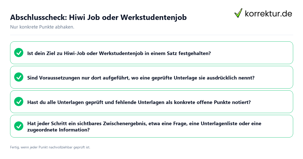 Abschlusscheck: Hiwi Job oder Werkstudentenjob Konkreter Abschlusscheck zu Hiwi Job oder Werkstudentenjob