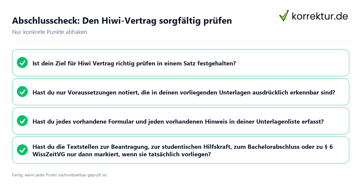 Abschlusscheck: Den Hiwi-Vertrag sorgfältig prüfen Konkreter Abschlusscheck zu Den Hiwi-Vertrag sorgfältig prüfen