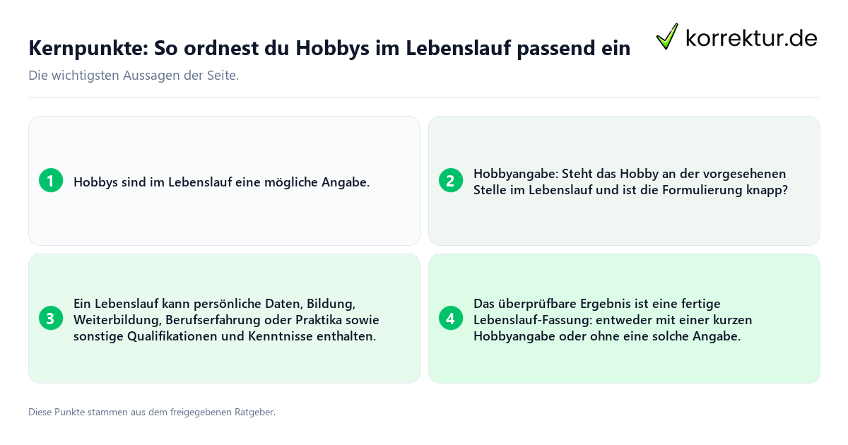 Kernpunkte: So ordnest du Hobbys im Lebenslauf passend ein Konkrete Kernpunkte zu So ordnest du Hobbys im Lebenslauf passend ein