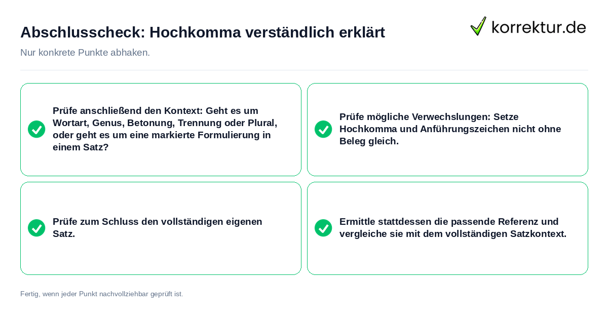 Abschlusscheck: Hochkomma verständlich erklärt Konkreter Abschlusscheck zu Hochkomma verständlich erklärt