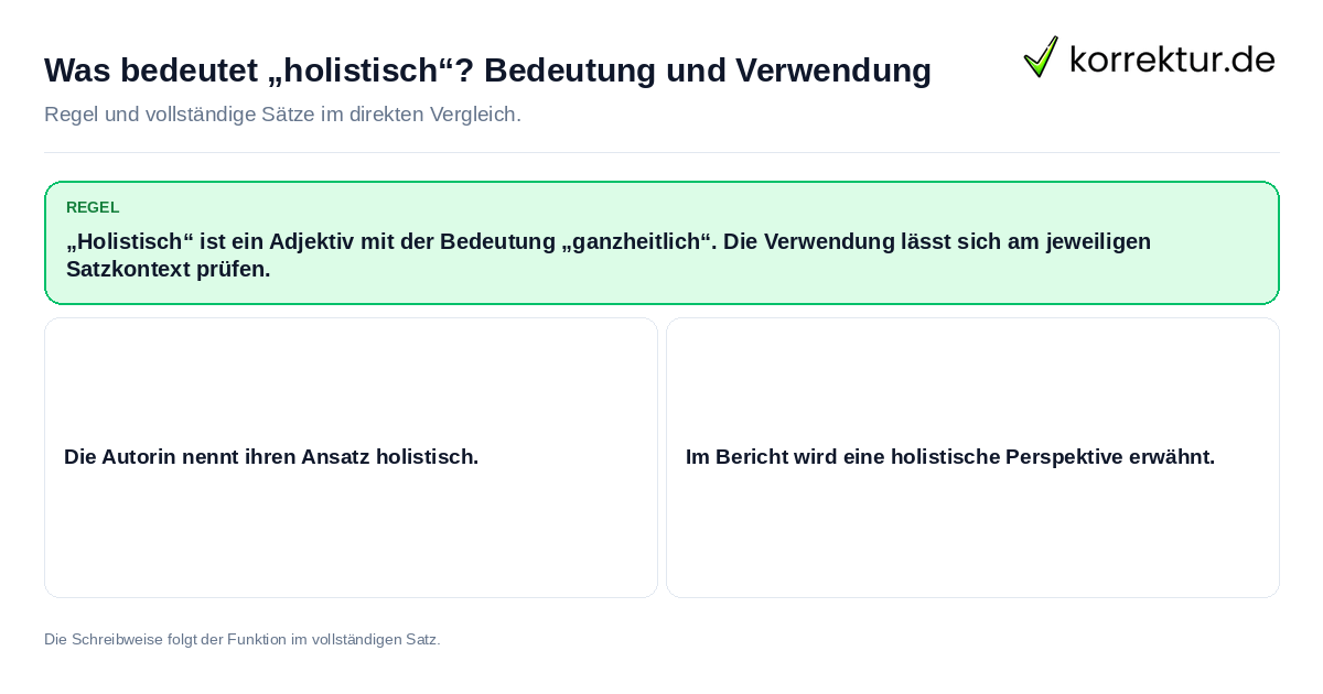 Konkrete Regel und vollständige Beispielsätze zu Was bedeutet „holistisch“? Bedeutung und Verwendung