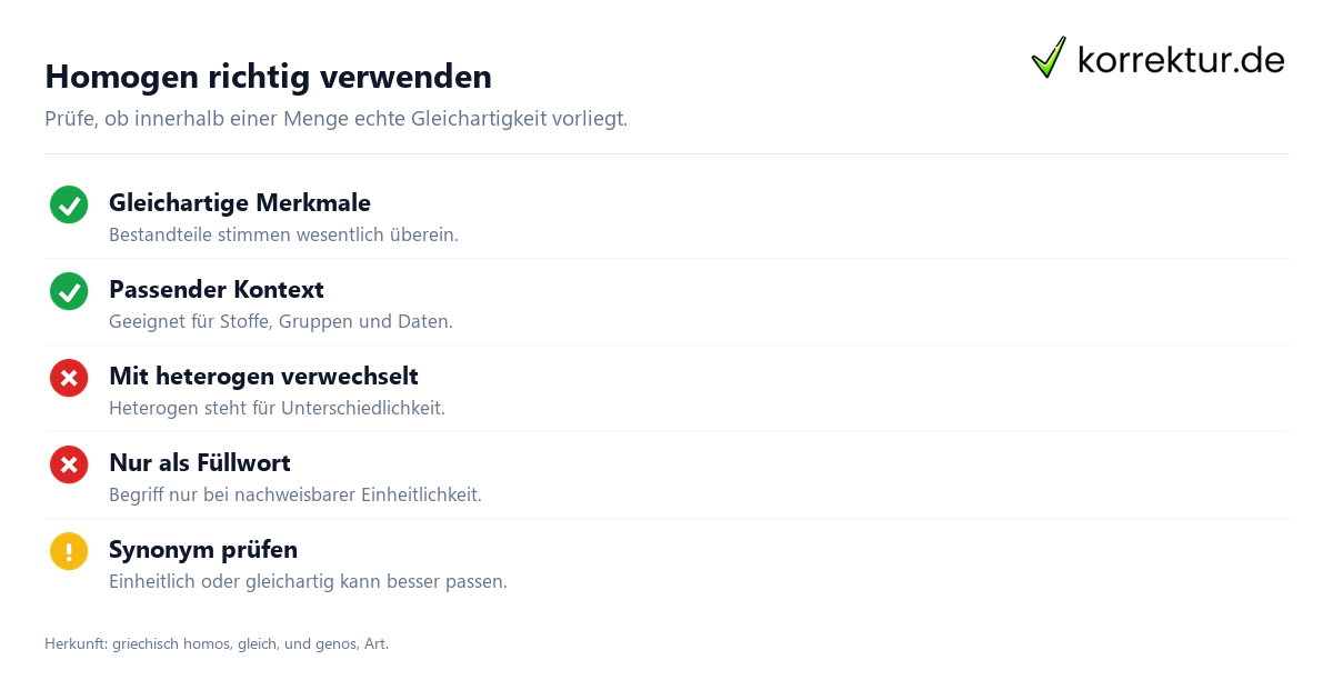 Homogen richtig verwenden homogen Bedeutung richtig verwenden, Checkliste