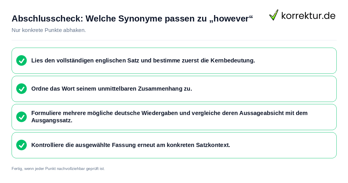 Konkreter Abschlusscheck zu Welche Synonyme passen zu „however“