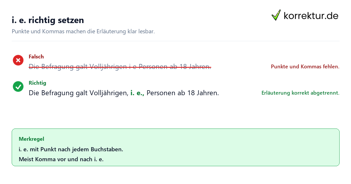 i. e. richtig setzen i. e. Bedeutung mit korrekter Zeichensetzung im Zitat