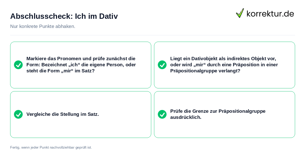 Konkreter Abschlusscheck zu Ich im Dativ