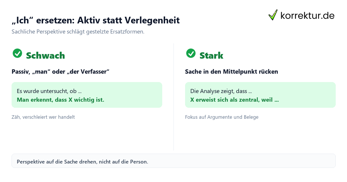 Alternativen zur Ich-Form Ich-Form Alternativen: ich, man, wir, Passiv und sachliche Perspektive im Vergleich