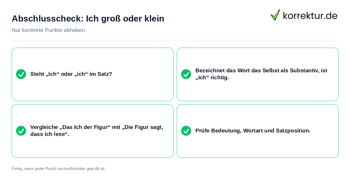 Konkreter Abschlusscheck zu Ich groß oder klein