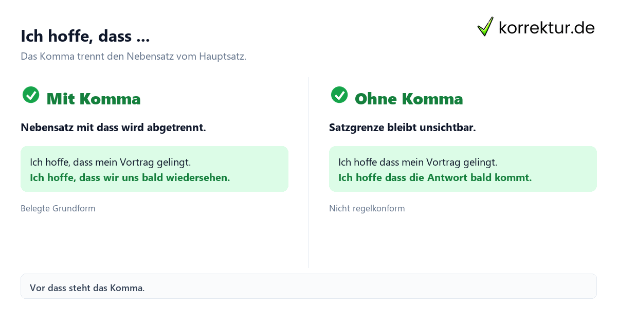 Ich hoffe, dass ... Ich hoffe Komma Beispiel mit dass Nebensatz