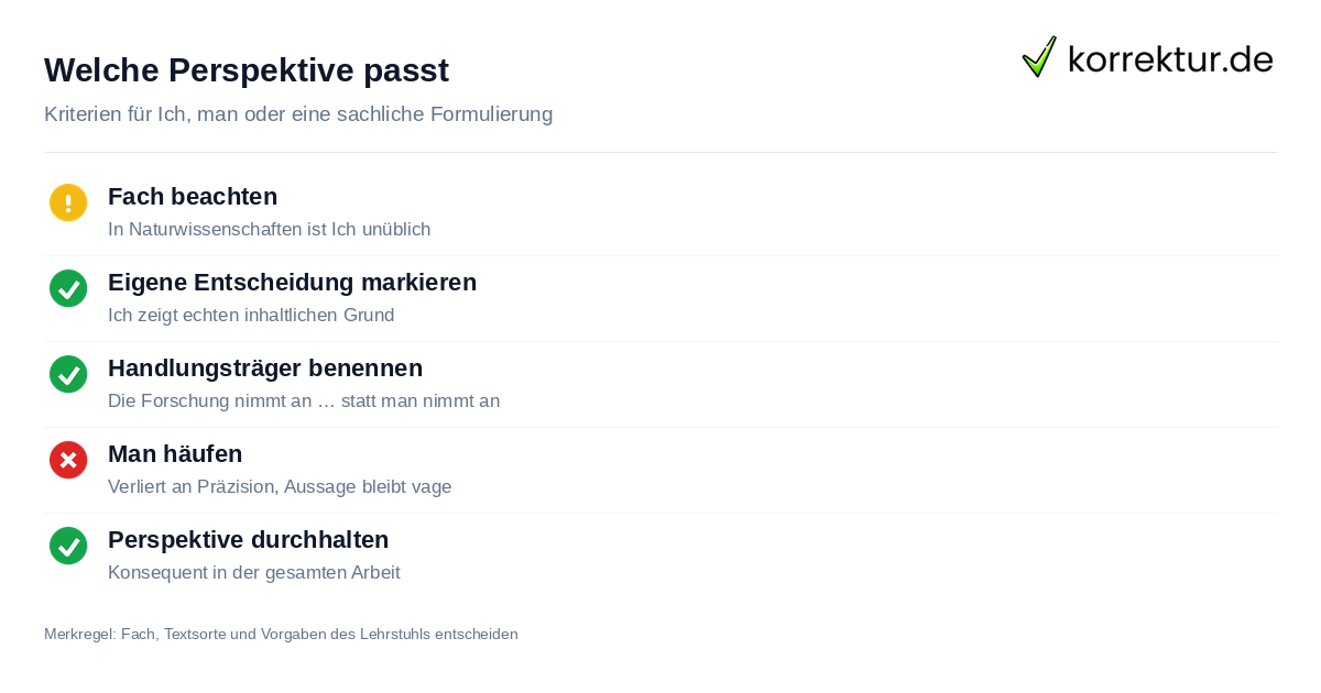 Welche Perspektive passt Checkliste: Perspektive in der wissenschaftlichen Arbeit wählen