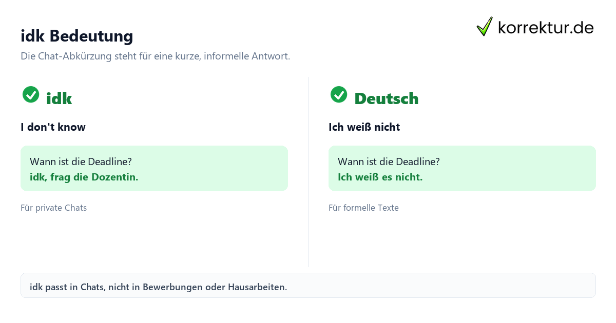 idk Bedeutung idk Bedeutung: Englische Abkürzung und deutsche Übersetzung