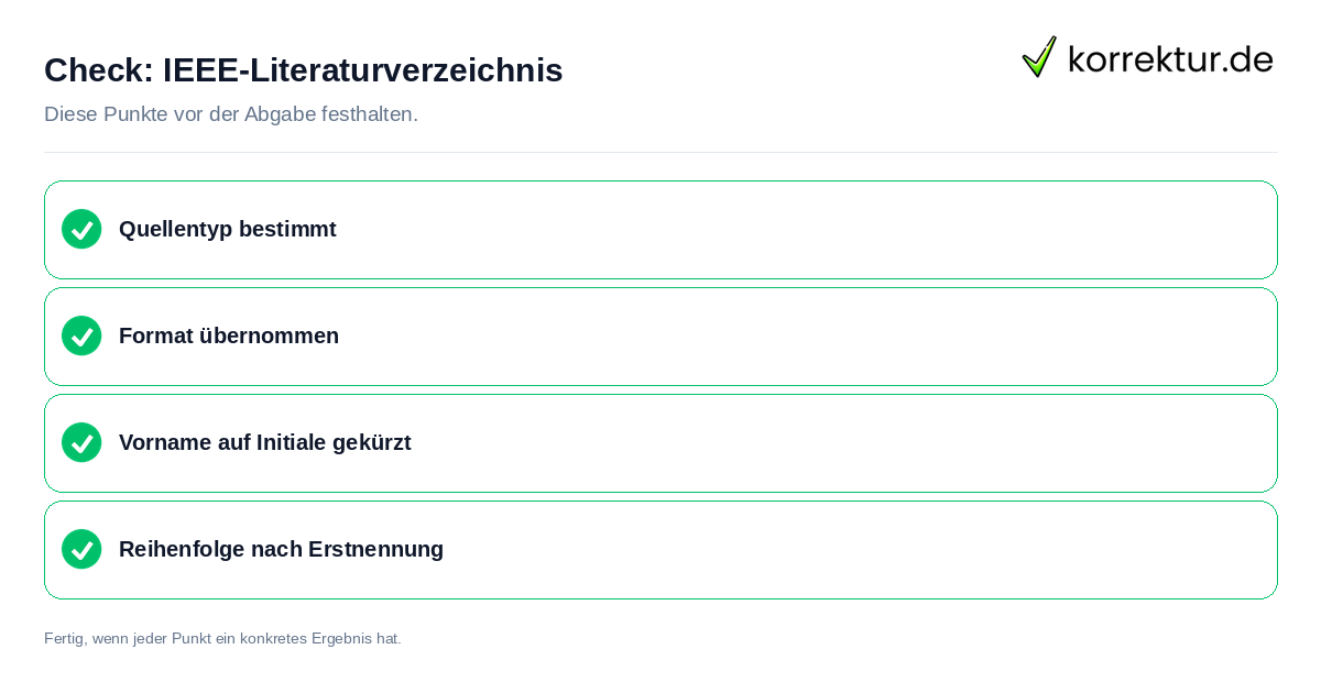 Check: IEEE-Literaturverzeichnis IEEE-Literaturverzeichnis: Prüfliste mit vier Punkten