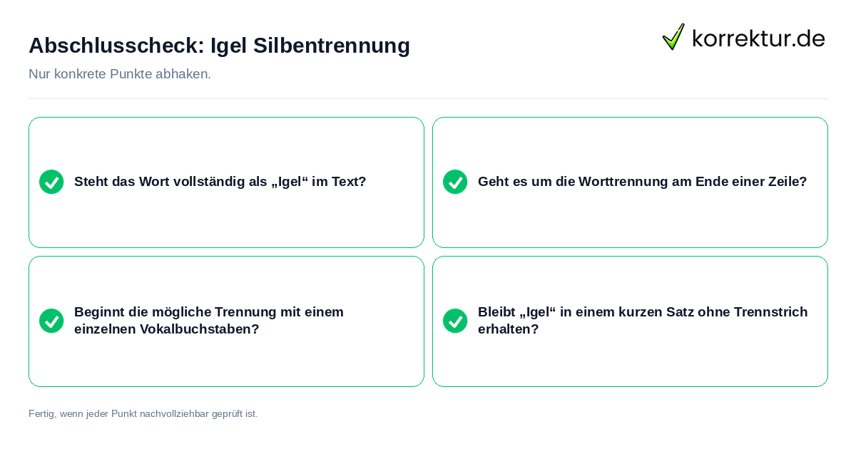 Konkreter Abschlusscheck zu Igel Silbentrennung