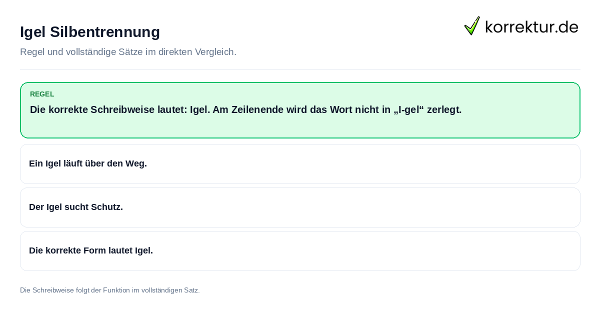 Konkrete Regel und vollständige Beispielsätze zu Igel Silbentrennung