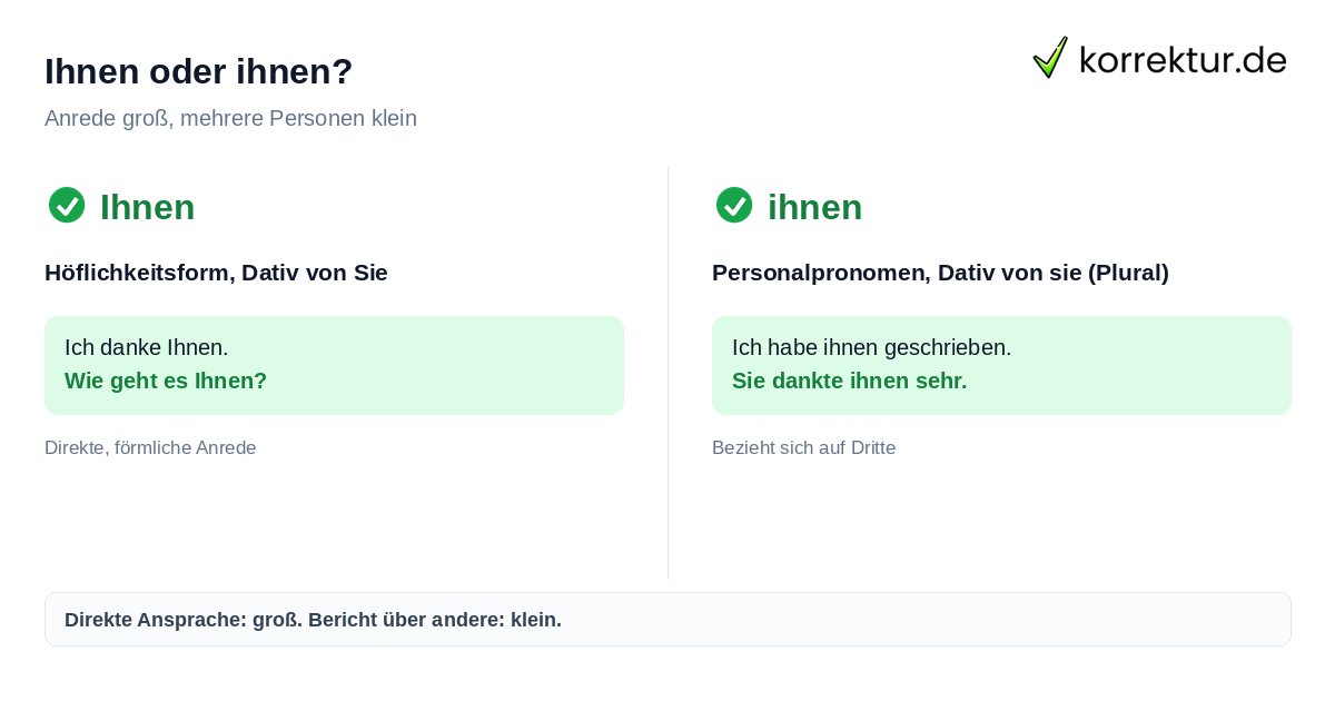 Ihnen oder ihnen? Ihnen oder ihnen richtig schreiben: Höflichkeitsform groß, Pronomen klein