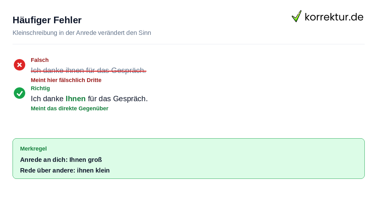 Häufiger Fehler Beispiel für falsche und richtige Schreibweise von Ihnen in der Anrede